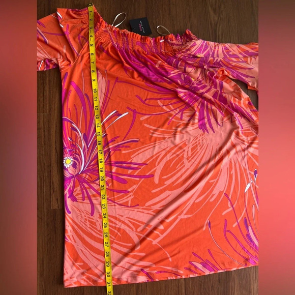 Trina Turk Off-Shoulder Orange Pink Floral Print Dress Women’s Size M NWT - Picture 4 of 7